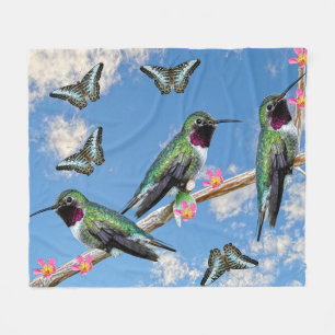 Couverture Polaire Trois colibris perchés sur une branche Floss Silt