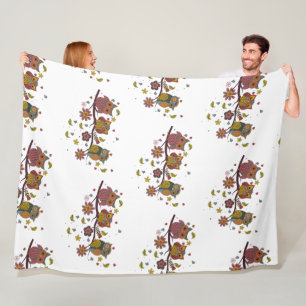 Couverture Polaire Trois hiboux sur branche