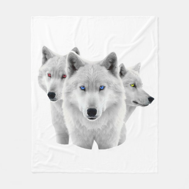Couverture Polaire Trois Loups Blancs (Devant)