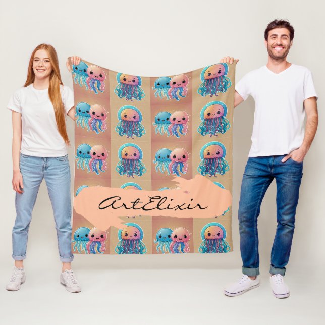 Couverture Polaire Trois méduse Cute Kawaii (En situation)