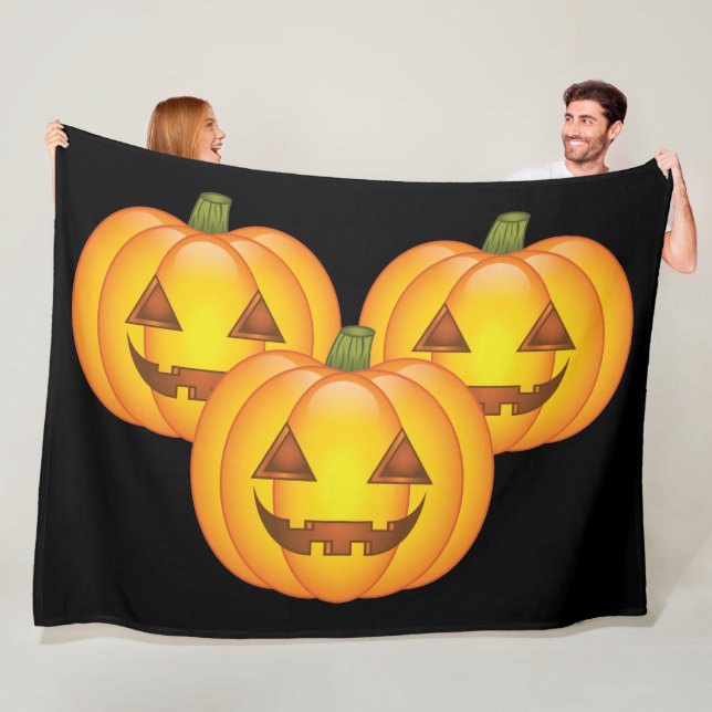 Couverture Polaire Trois mignons Citrouilles d’Halloween Jack O’Lante (En situation)
