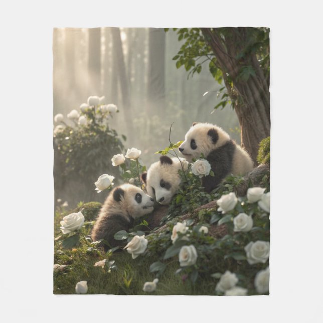 Couverture Polaire Trois mignons Pandas (Devant)