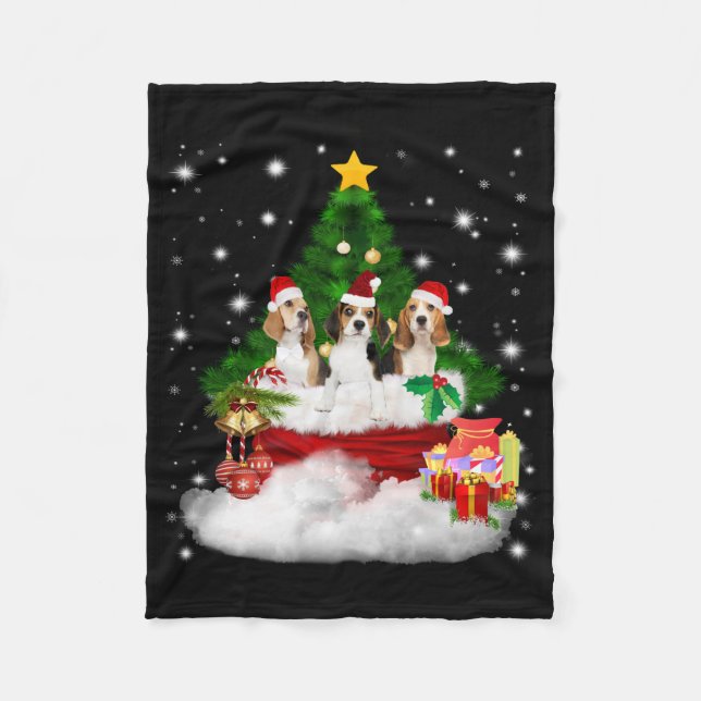 Couverture Polaire Trois Père Noël Beagle Avec Arbre De Noël (Devant)