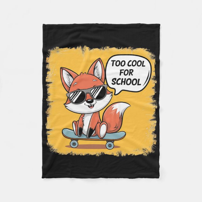 Couverture Polaire Trop Cool Pour l'École Renard Branché Skateboardin (Devant)