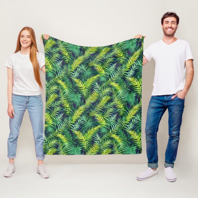 Couverture Polaire Tropical Green Leaf Fern Motif (En situation)