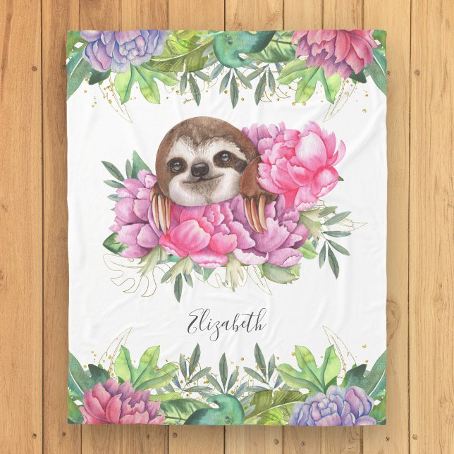 Couverture Polaire Tropical Rustique Fleur Adorable Paresseux (Créateur téléchargé)