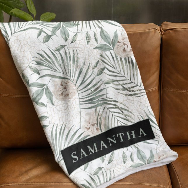 Couverture Polaire Tropical Watercolor Leaves & Flowers Pattern (Créateur téléchargé)