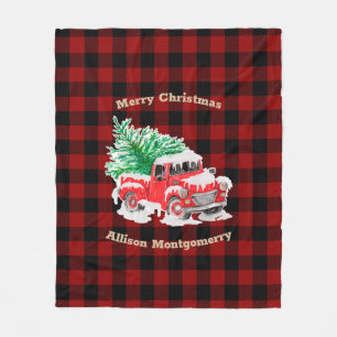 Couverture Polaire Truck rouge et noir Tartan rouge de Noël avec arbr