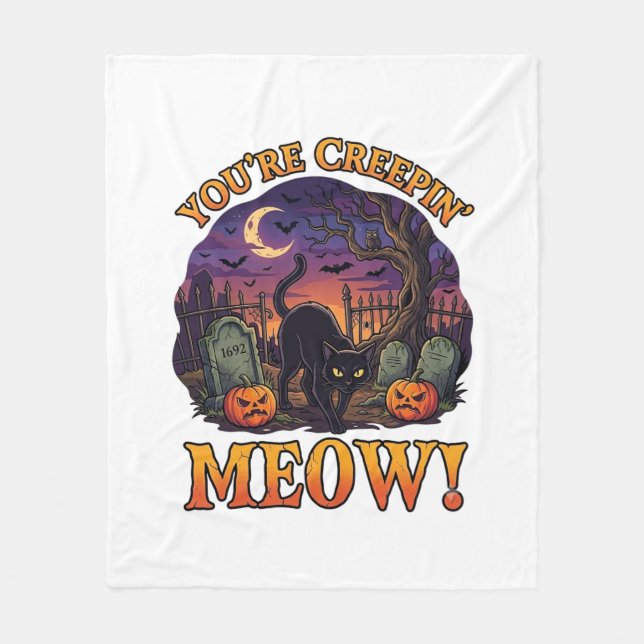Couverture Polaire Tu me fais froid dans le dos Chat noir d'Halloween (Devant)
