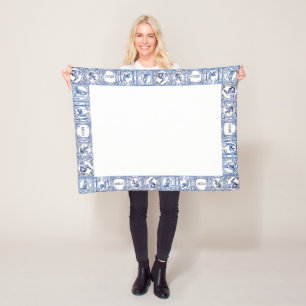 Couverture Polaire Tuiles de bois bleues et blanches nom personnalisé
