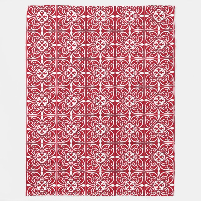 Couverture Polaire Tuiles marocaines - rouge foncé et blanc (Devant)