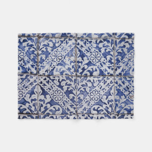 Couverture Polaire Tuiles portugaises - Azulejo Floral bleu et blanc