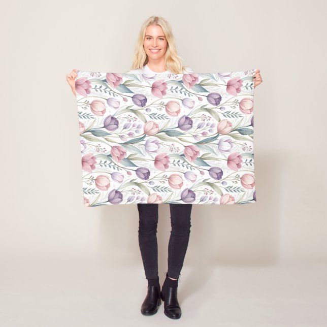 Couverture Polaire Tulipe scandinave modèle floral (En situation)