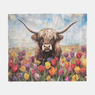 Couverture Polaire Tulipes colorées de vache Highland Peinture