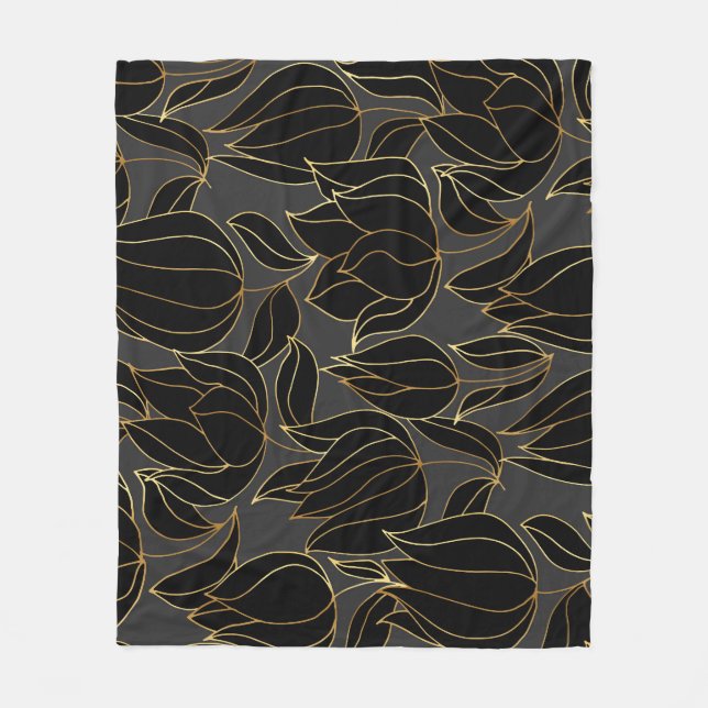 Couverture Polaire Tulipes d'or noir : modèle floral de luxe (Devant)