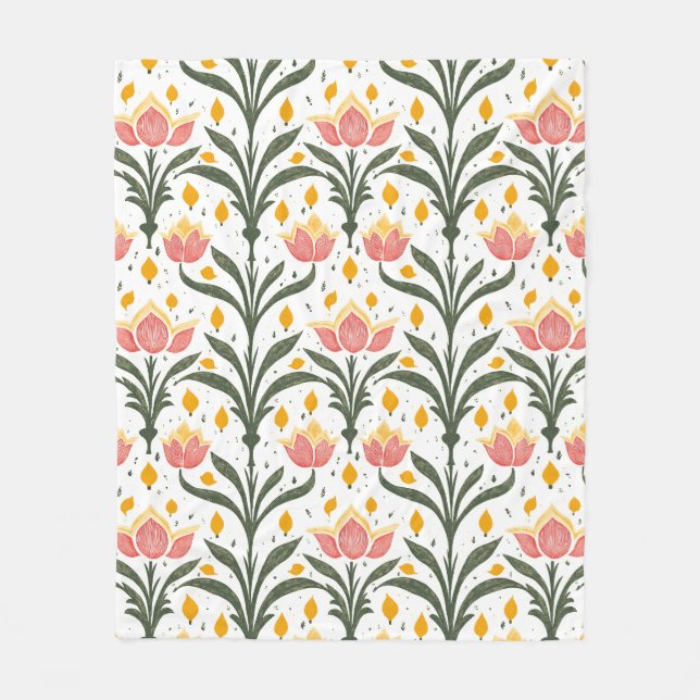 Couverture Polaire Tulipes roses avec motif de verdure (Devant)