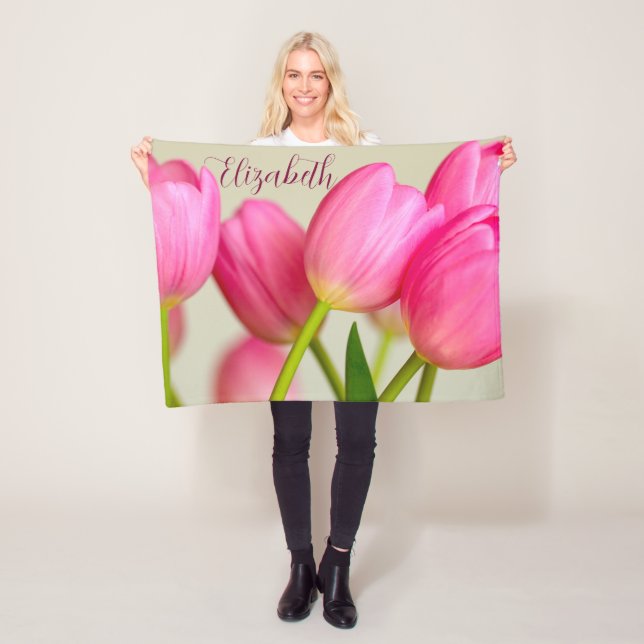Couverture Polaire Tulipes roses Personnaliser (En situation)