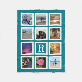 Couverture Polaire Turquoise 11 Photo Collage Mosaïque Carré Cadre Mo