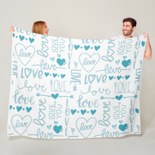 Couverture Polaire Turquoise Amusement et Amour Moderne et Coeurs