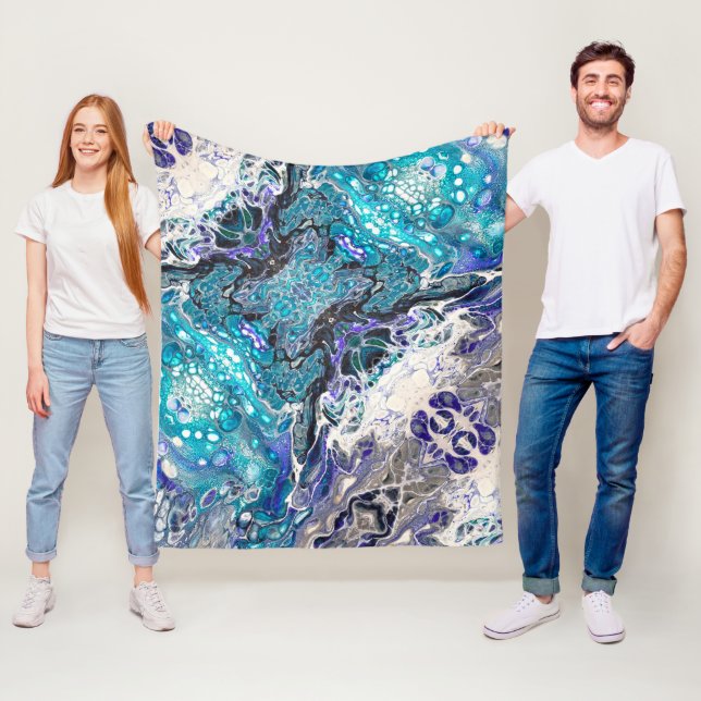 Couverture Polaire Turquoise Bleu Noir Blanc Cellules de peinture abs (En situation)