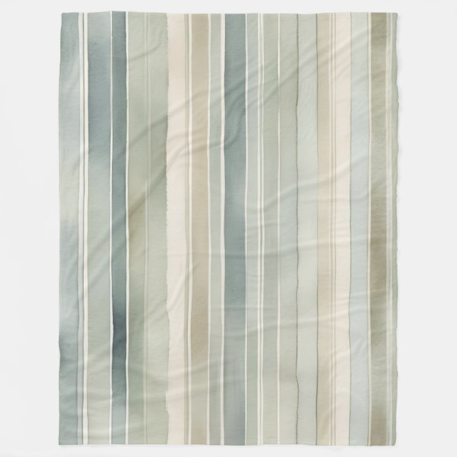 Couverture Polaire Turquoise bleu Sage Green Crème Distressed Stripe  (Devant)