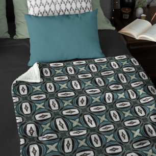 Couverture Polaire Turquoise bleu vert Taupe Brown Bohemian Tribe Art