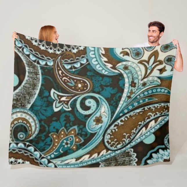 Couverture Polaire Turquoise Brown Vintage Paisley (En situation)