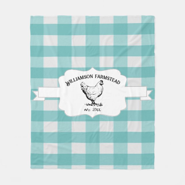 Couverture Polaire Turquoise Buffalo Plaid Farm Poulet polaire Blanch (Devant)