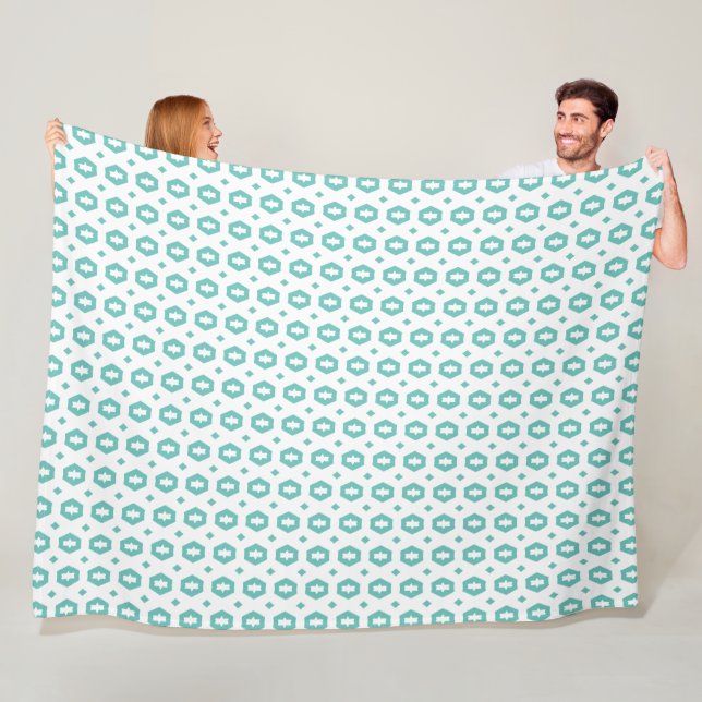 Couverture Polaire Turquoise clair et blanc : Geometriana (En situation)
