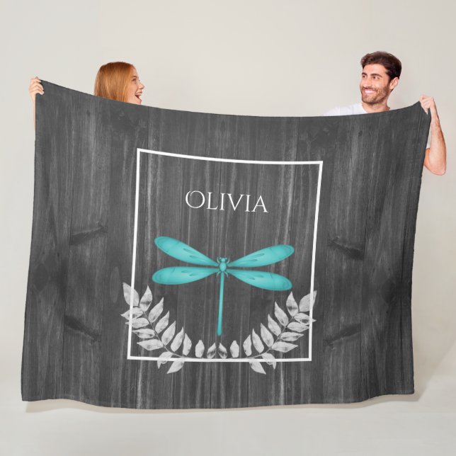 Couverture Polaire Turquoise Dragonfly Rustic Personnalisée Blanche p (En situation)