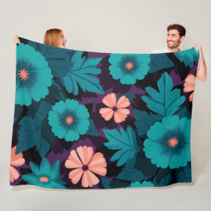 Couverture Polaire Turquoise et broyer le motif floral sur Arrière - 