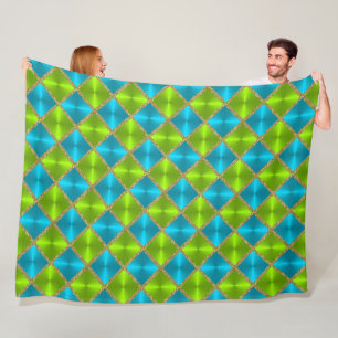 Couverture Polaire Turquoise et chaux avec Carrés d'or