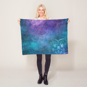 Couverture Polaire Turquoise et fleur de Lotus élégante de vert