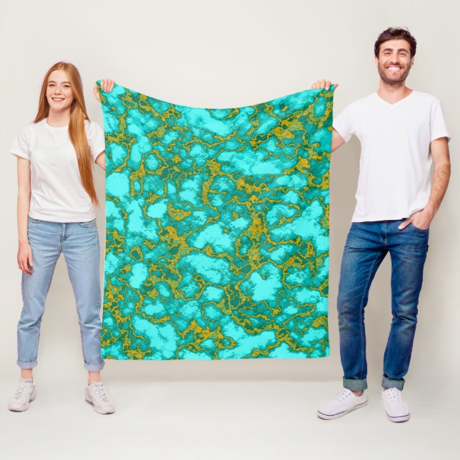 Couverture Polaire Turquoise et or (En situation)