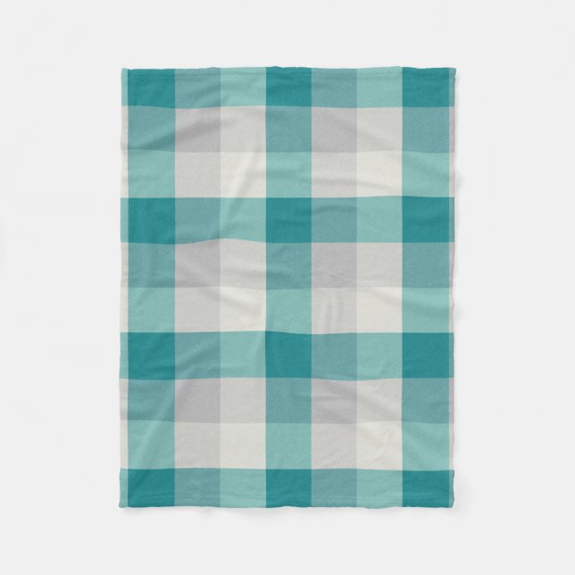 Couverture Polaire Turquoise, Gris et Carreaux Crème (Devant)