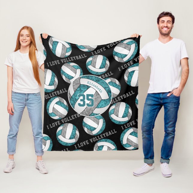 Couverture Polaire turquoise gris filles blanches amour volleyball pe (En situation)