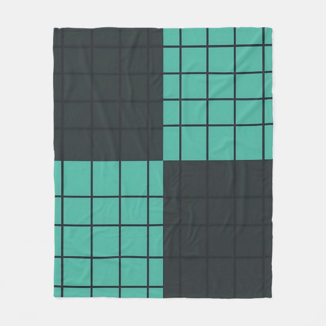 Couverture Polaire Turquoise Gris Foncé Motif Grille Moderne Minimali (Devant)