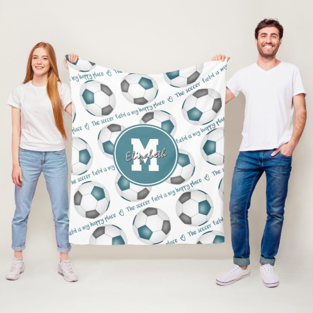 Couverture Polaire turquoise gris Le terrain de football est mon endr (En situation)