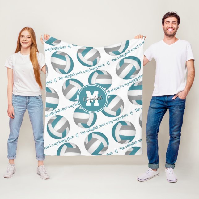 Couverture Polaire turquoise gris Le terrain de volley est mon endroi (En situation)