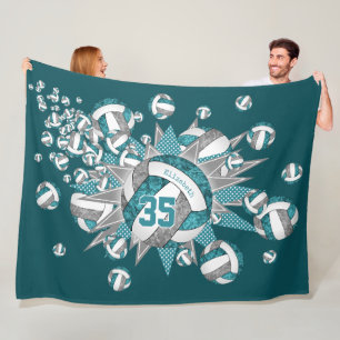 Couverture Polaire turquoise gris volley-ball soufflé filles salle de