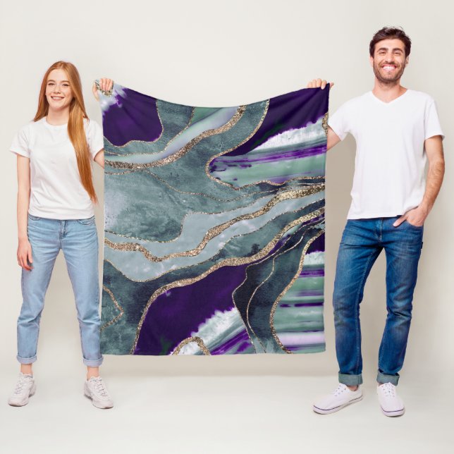 Couverture Polaire Turquoise marbre violet Agate or Parties scintilla (En situation)
