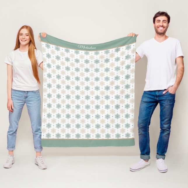Couverture Polaire Turquoise Motif de flocon de neige en or (En situation)