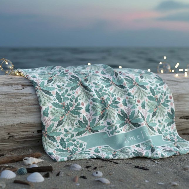 Couverture Polaire Turquoise Noël Holly Berries Motif#17 ID1009 (Créateur téléchargé)