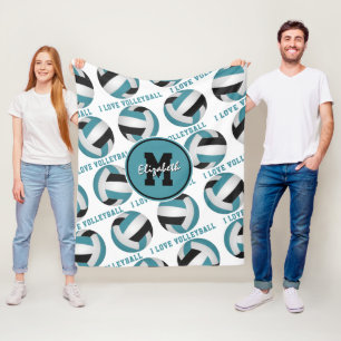 Couverture Polaire turquoise noir J'aime volleyball texte motif