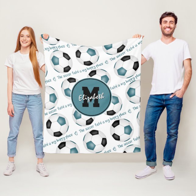 Couverture Polaire turquoise noir Le terrain de football est mon endr (En situation)