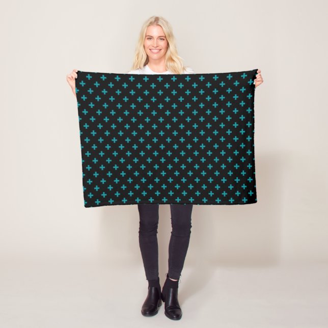 Couverture Polaire Turquoise polka croise sur noir (En situation)