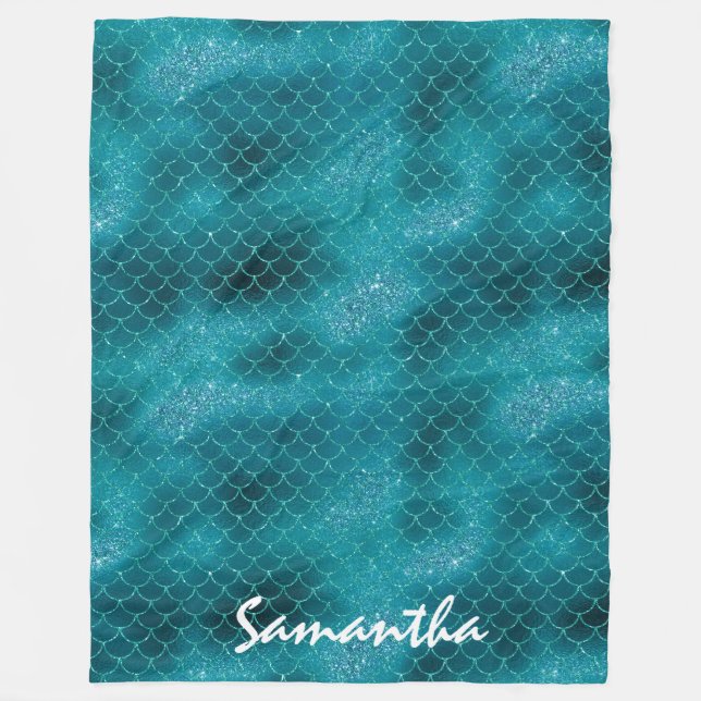 Couverture Polaire Turquoise Sparkle Mermaid personnalisé (Devant)