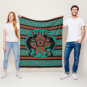 Couverture Polaire Turquoise Sun tribal Kokopelli de conception de