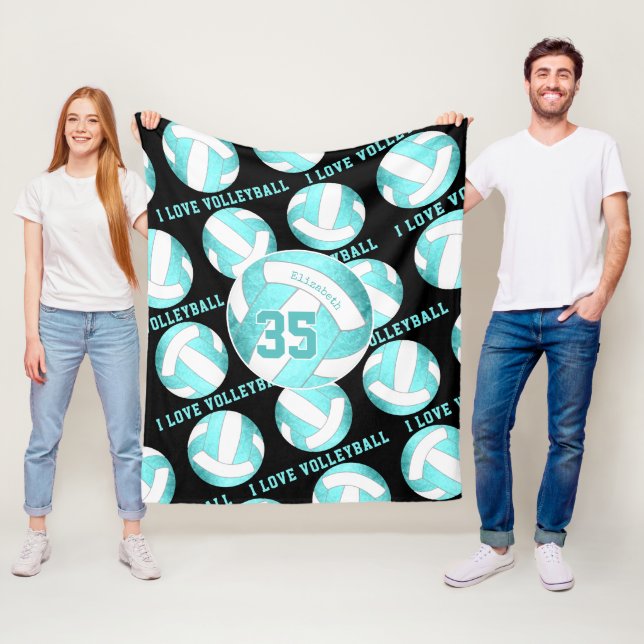 Couverture Polaire turquoise turquoise girly J'aime volleyball (En situation)