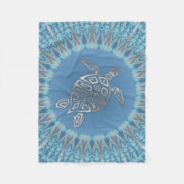 Couverture Polaire Turtle bleu argenté Mandala Animal (Devant)